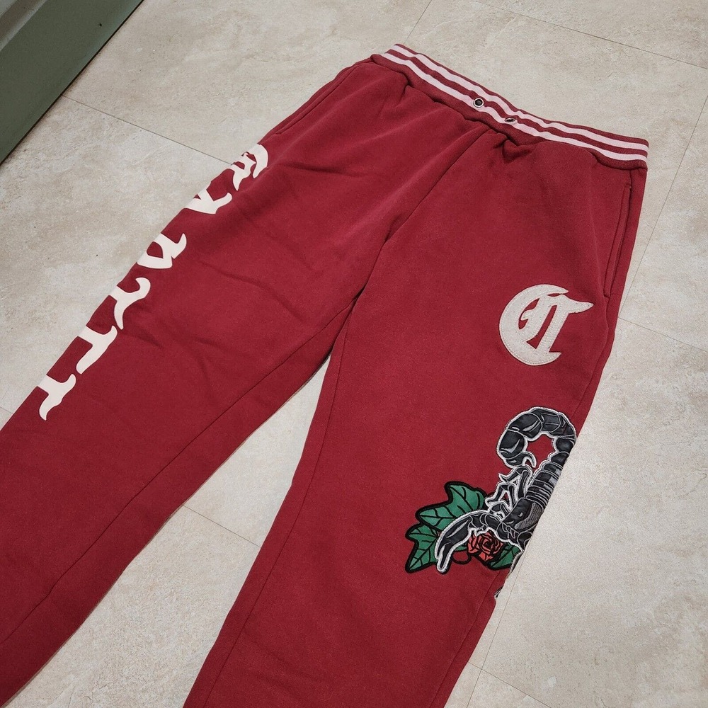 Hudson Outerwear Mens M Medium Red Embroidered Scorpion Pants Sweatpants READ